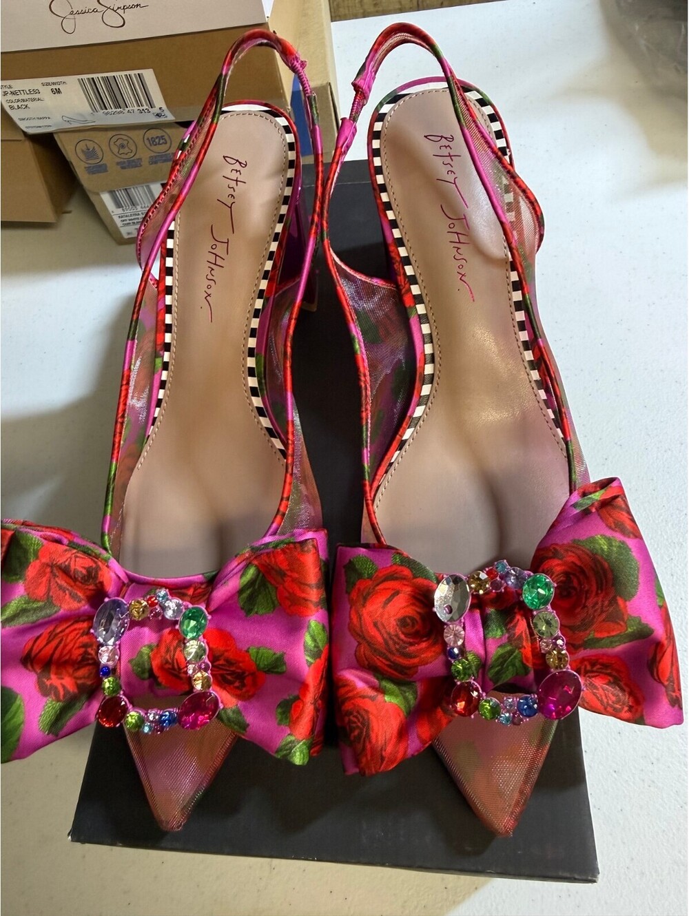Betsey Johnson Bella Pink Floral Bow Slingback Heels Size 9.5